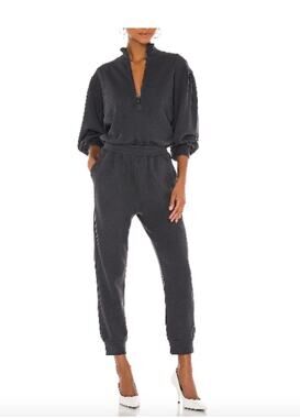 Frame Easy Jumpsuit in Faded Noir size S Half Zip 100% Pima Cotton Terry Jogger
